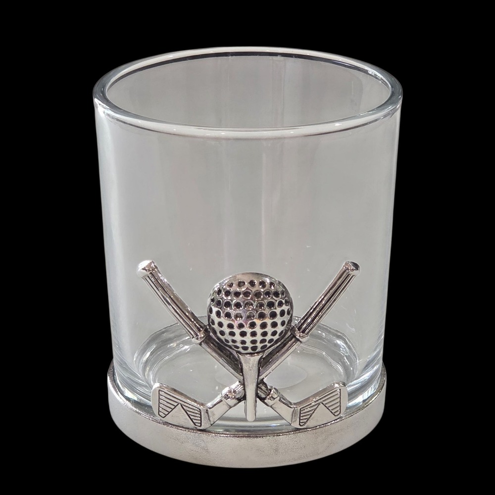 Metal Golf  Club Golf Ball Man Cave Scotch Whiskey Glass Tumbler 12oz‎ NEW